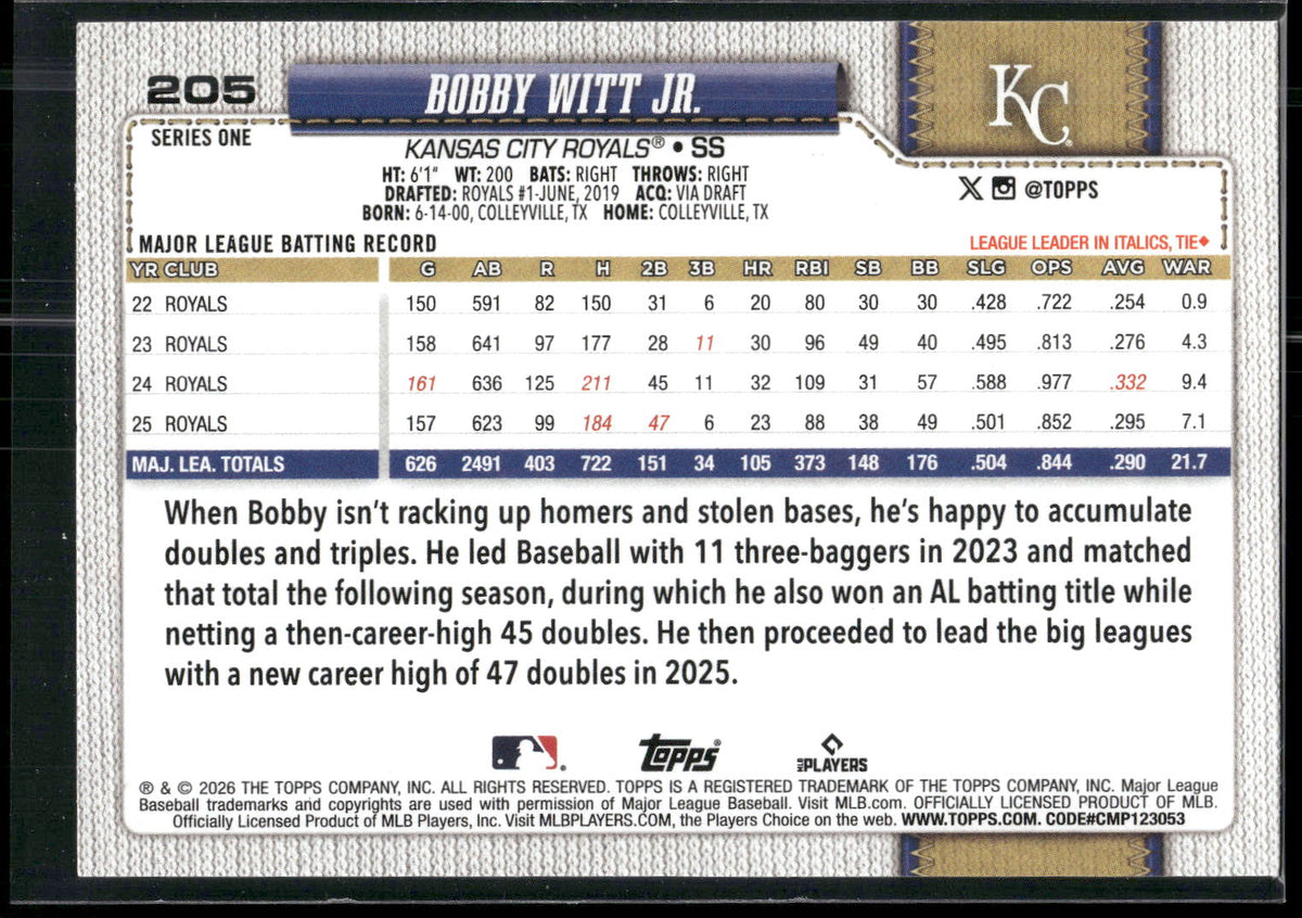 2026 Topps #205 Bobby Witt Jr.
