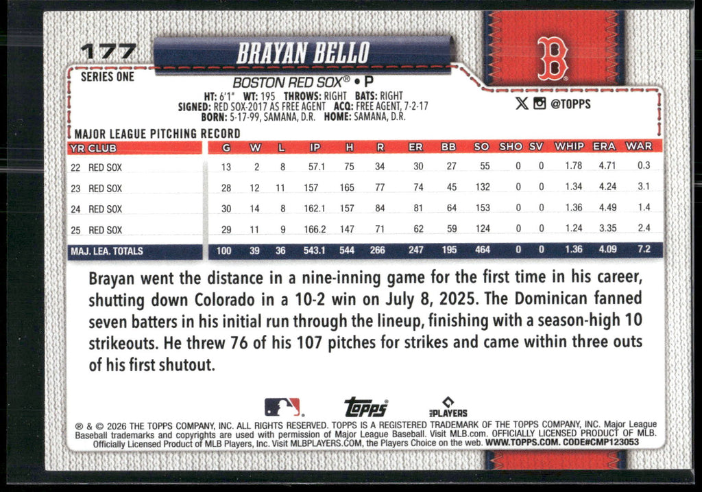 2026 Topps #177 Brayan Bello
