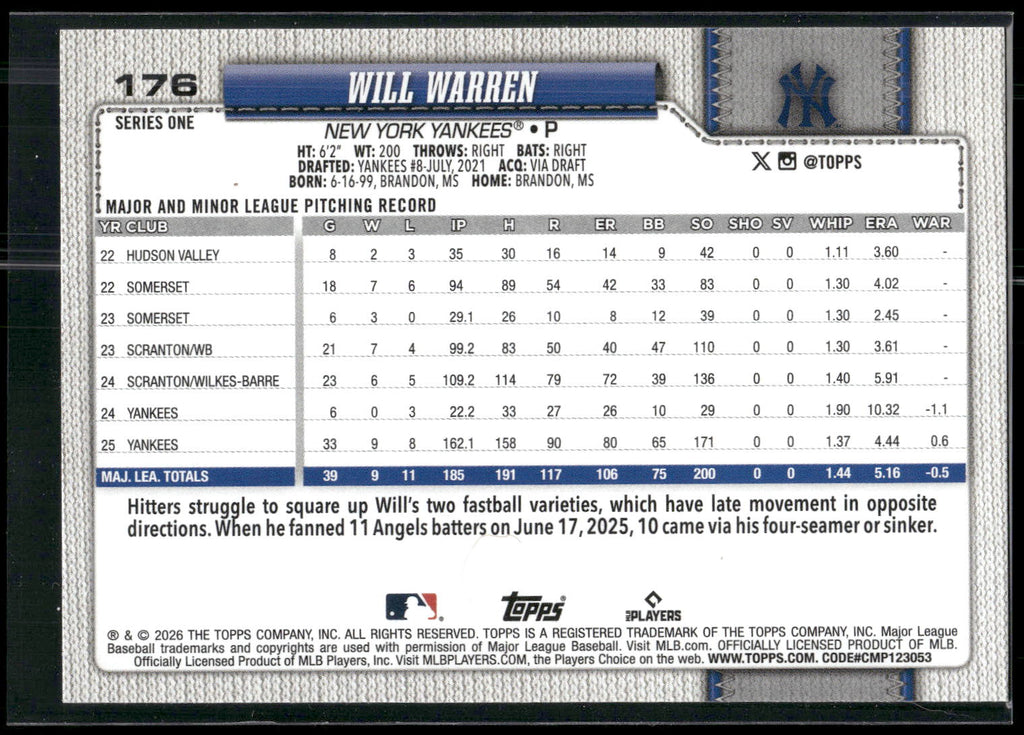 2026 Topps #176 Will Warren