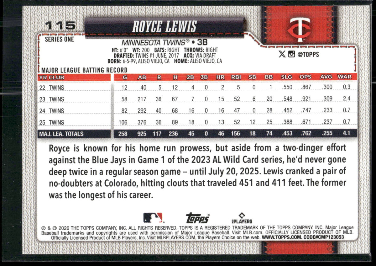 2026 Topps #115 Royce Lewis