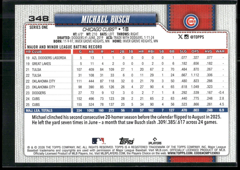 2026 Topps #348 Michael Busch