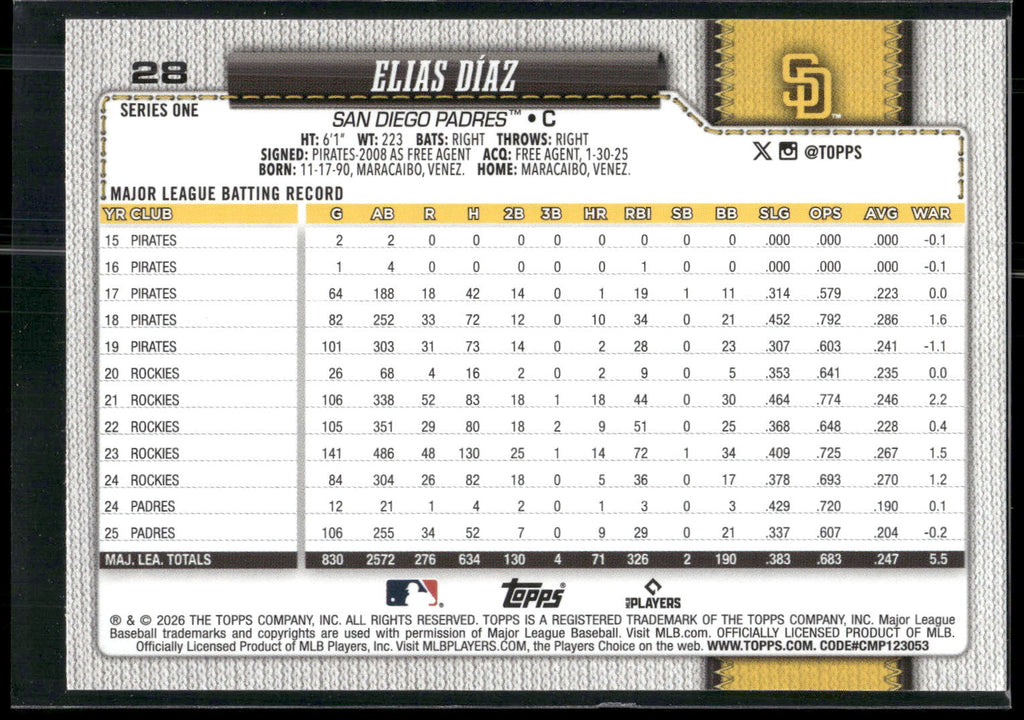 2026 Topps #28 Elias Díaz