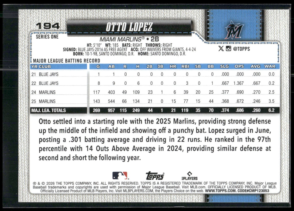 2026 Topps #194 Otto Lopez