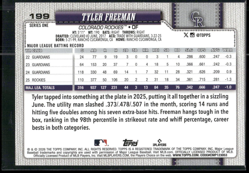 2026 Topps #199 Tyler Freeman
