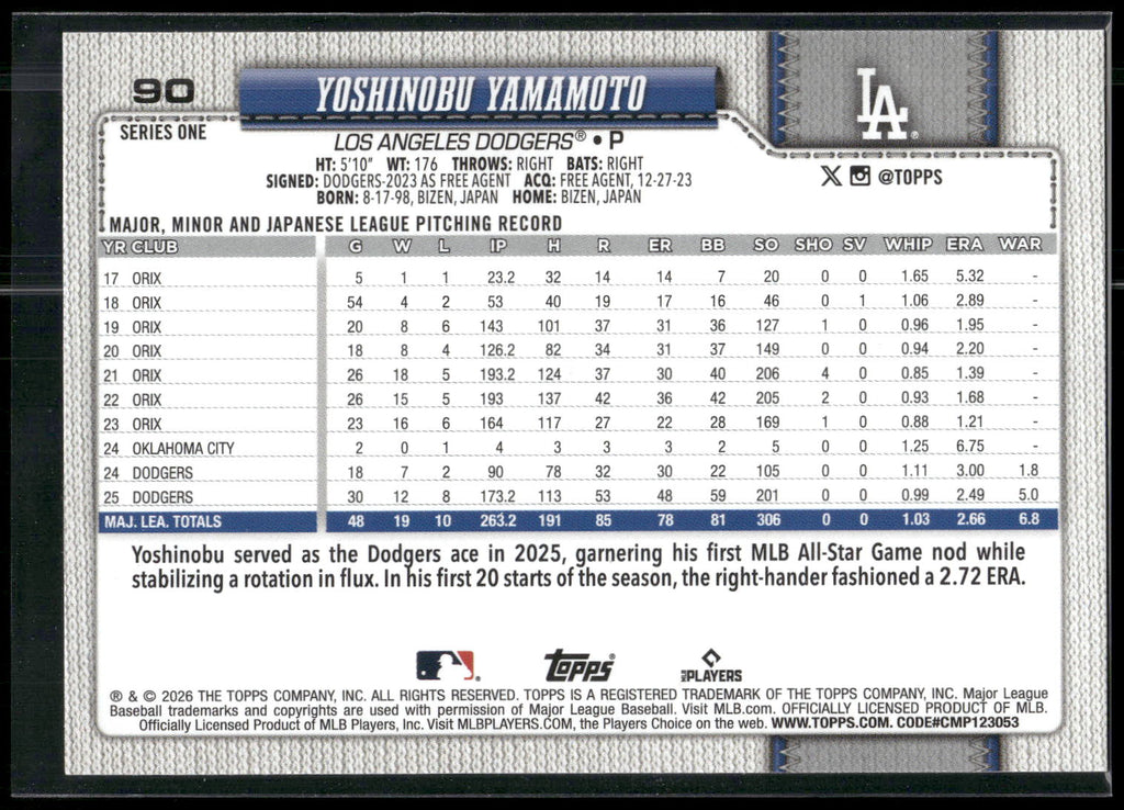 2026 Topps #90 Yoshinobu Yamamoto