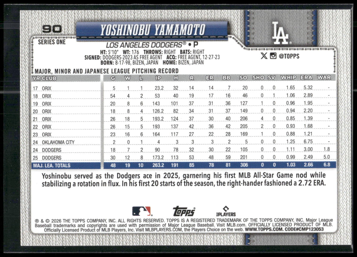 2026 Topps #90 Yoshinobu Yamamoto