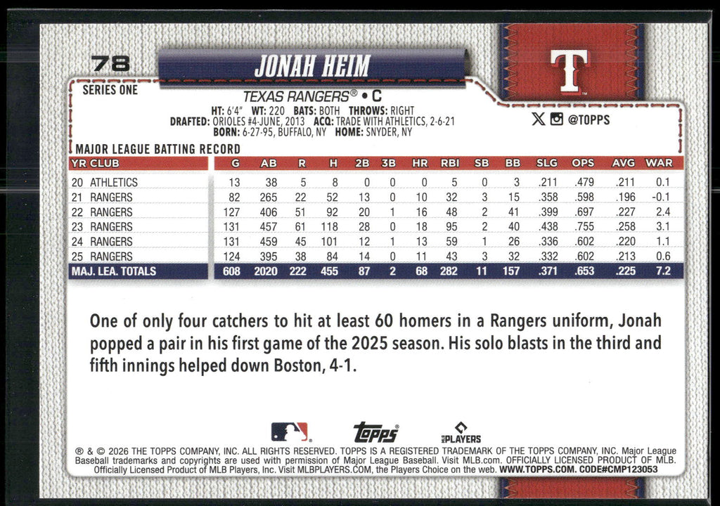 2026 Topps #78 Jonah Heim