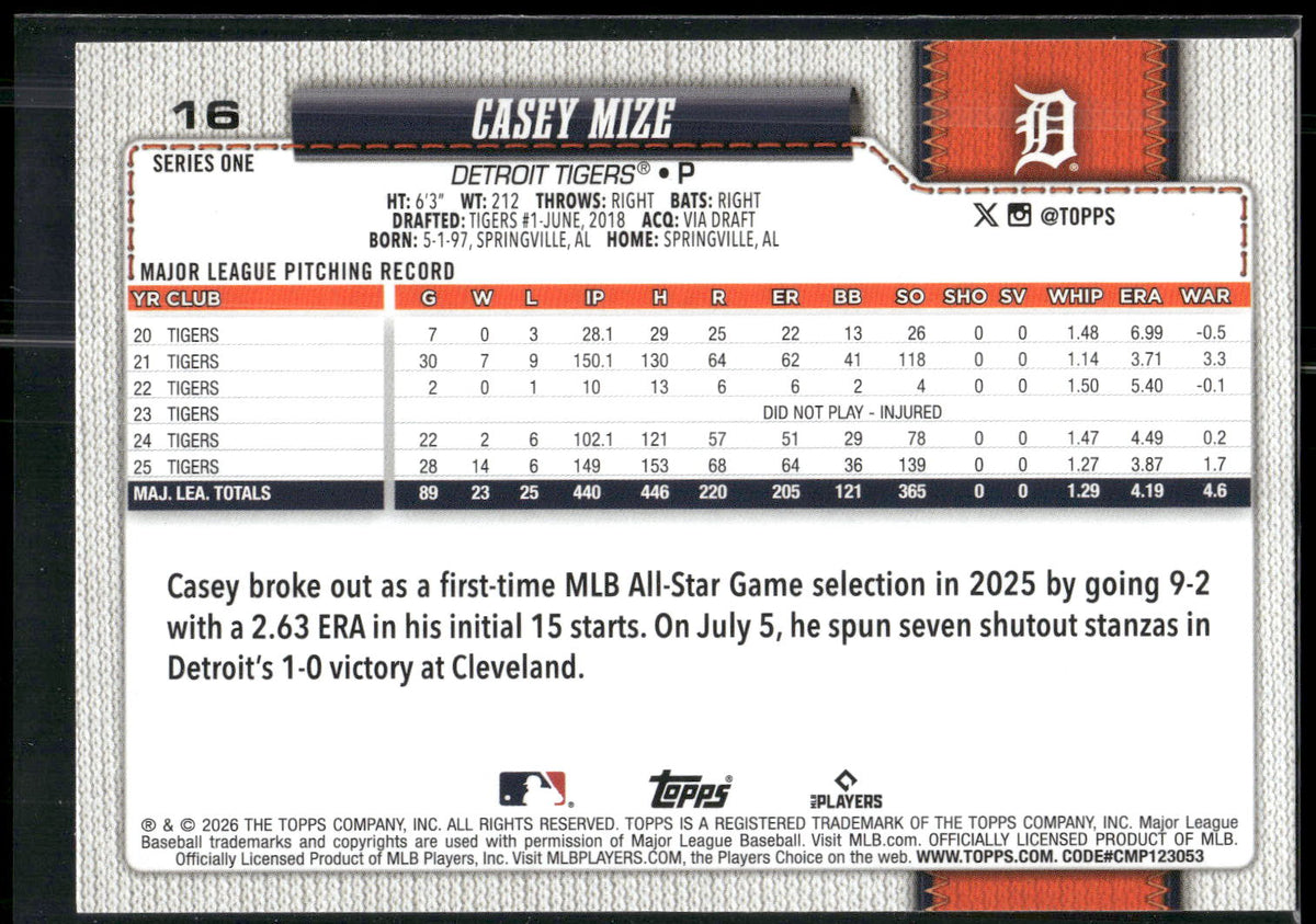 2026 Topps #16 Casey Mize