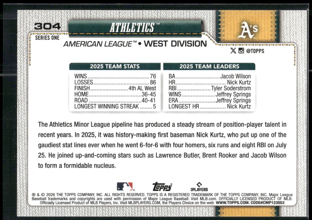 2026 Topps #304 Athletics