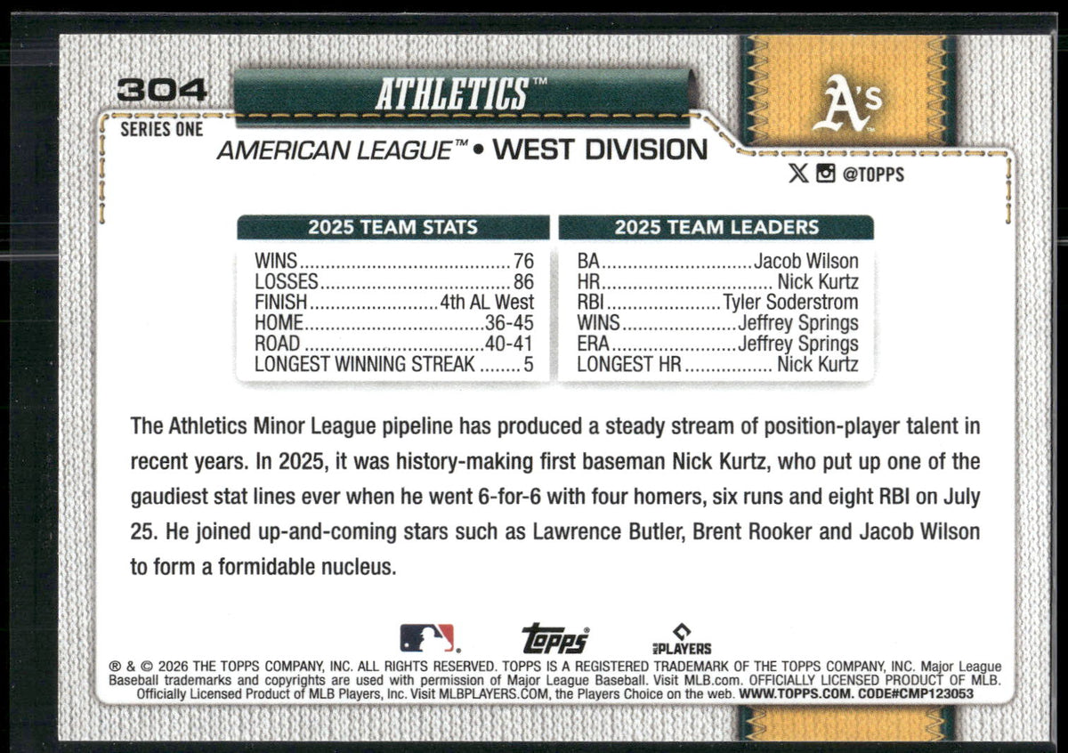 2026 Topps #304 Athletics