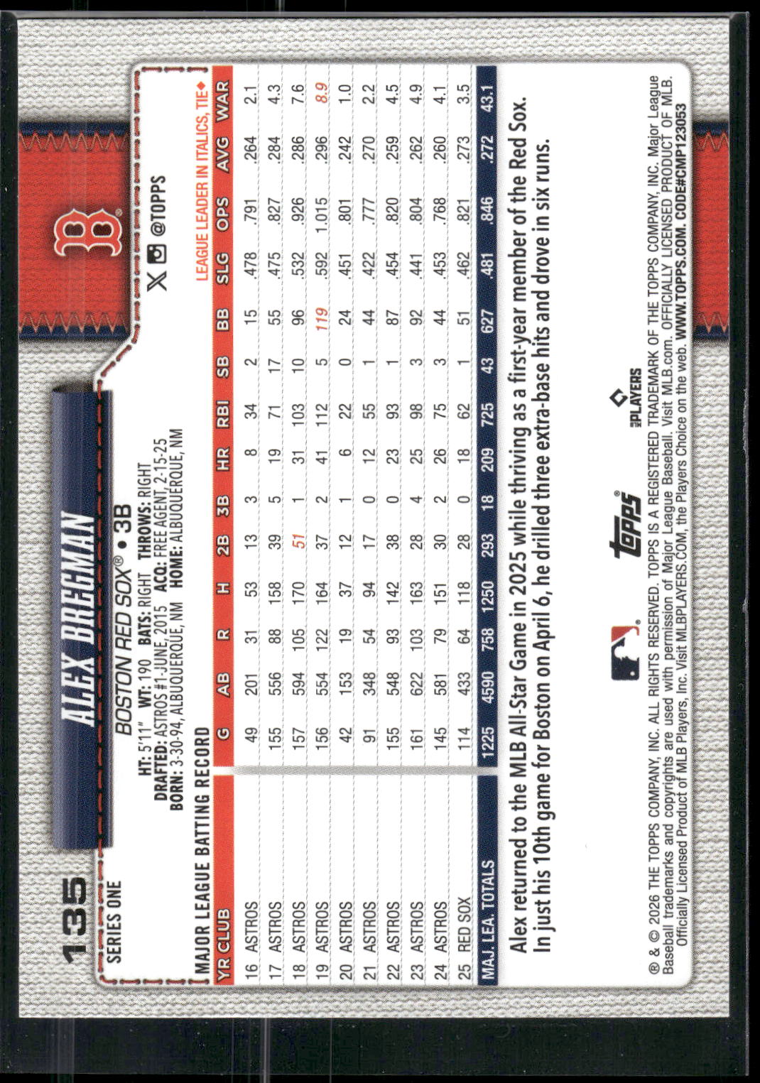 2026 Topps #135 Alex Bregman