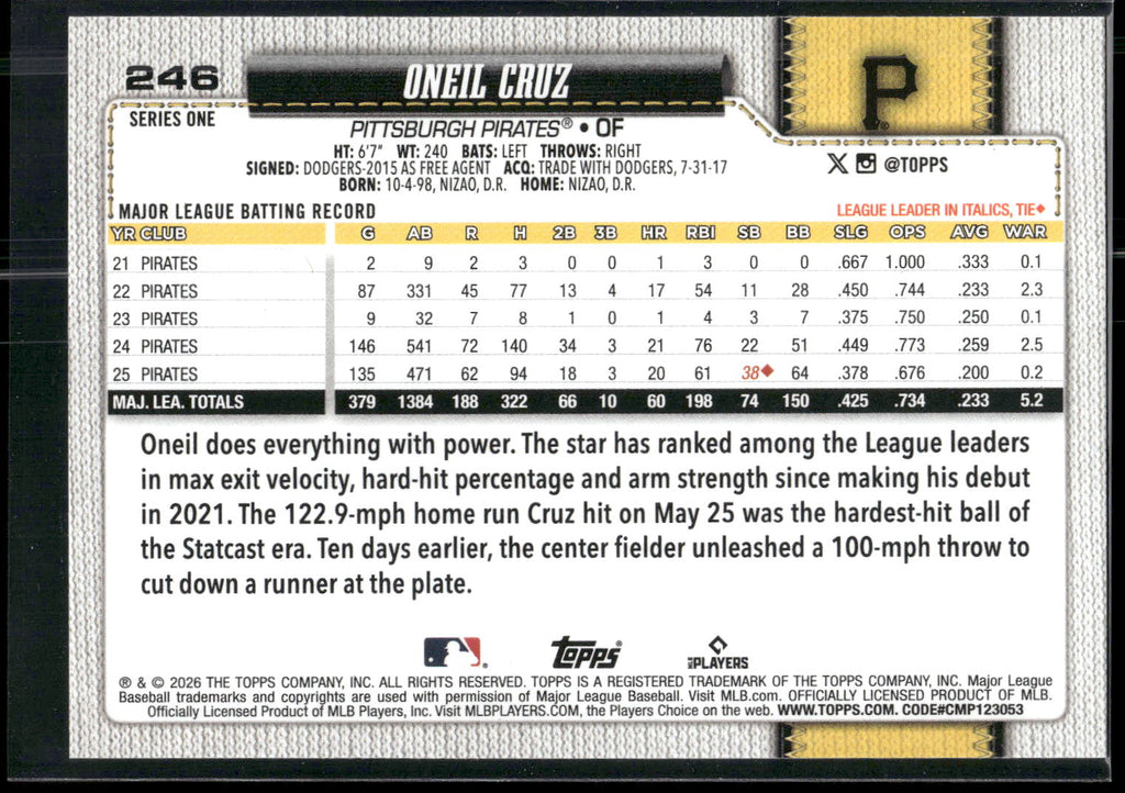 2026 Topps #246 Oneil Cruz
