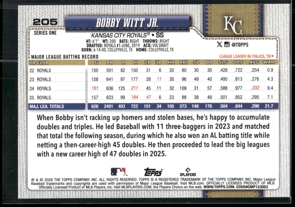2026 Topps #205 Bobby Witt Jr.