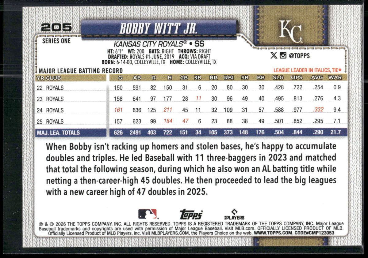 2026 Topps #205 Bobby Witt Jr.