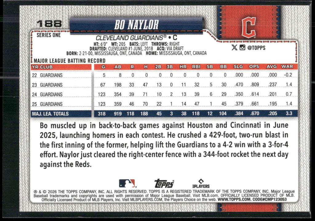 2026 Topps #188 Bo Naylor