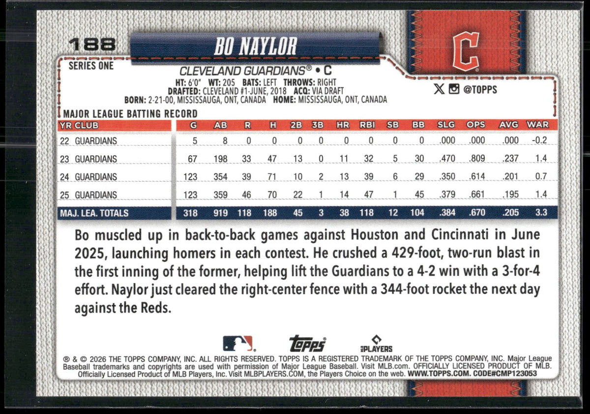 2026 Topps #188 Bo Naylor