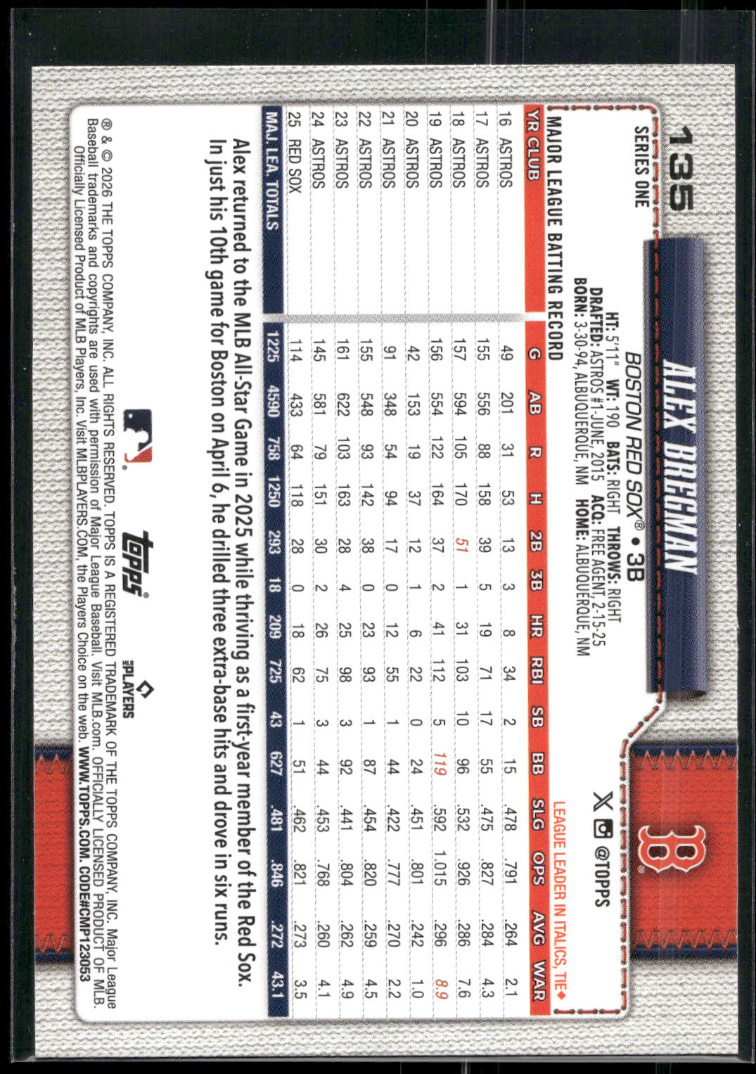 2026 Topps #135 Alex Bregman