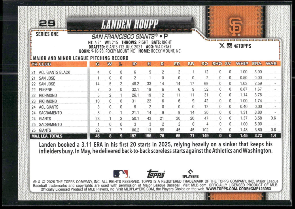 2026 Topps #29 Landen Roupp