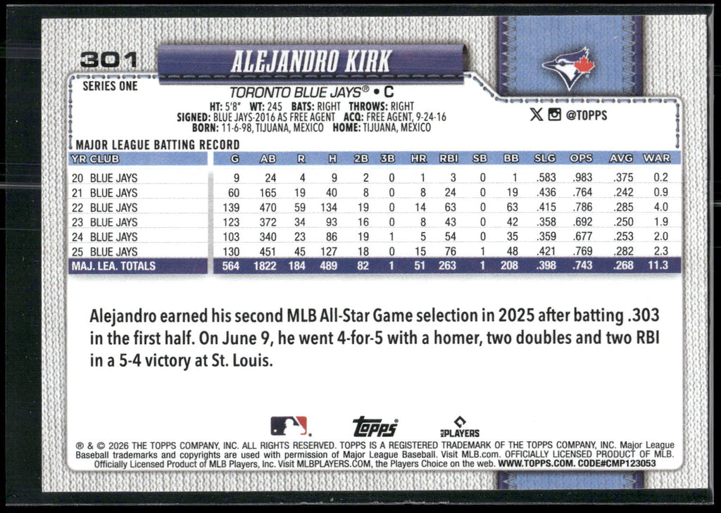 2026 Topps #301 Alejandro Kirk