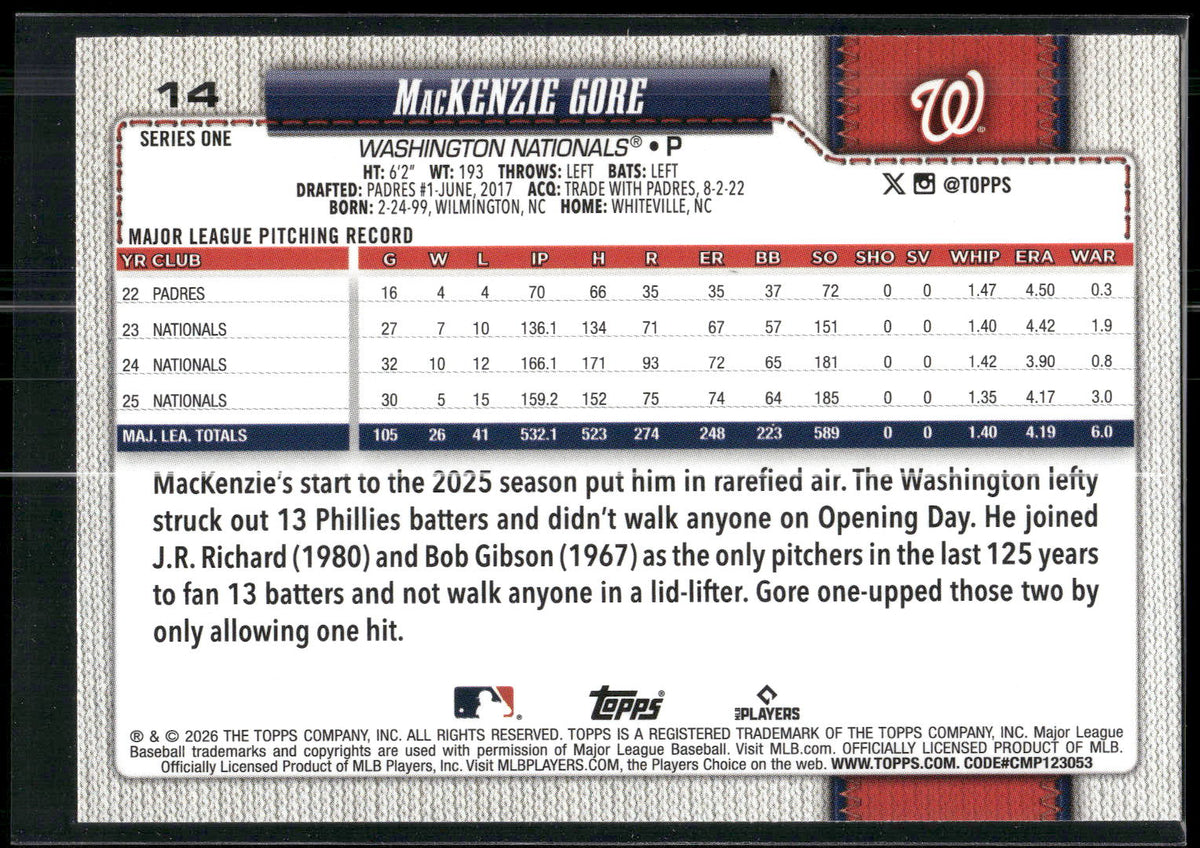 2026 Topps #14 MacKenzie Gore