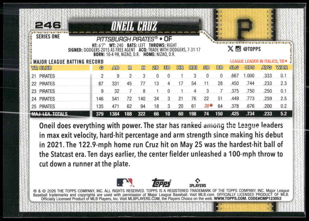2026 Topps #246 Oneil Cruz