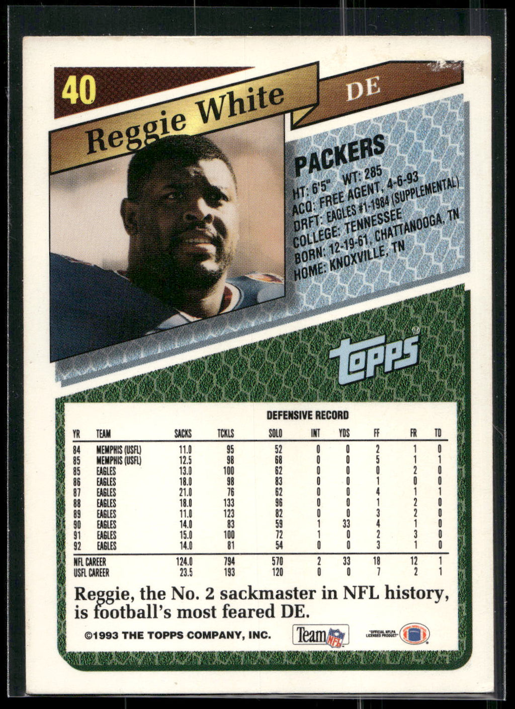 1993 Topps #40 Reggie White
