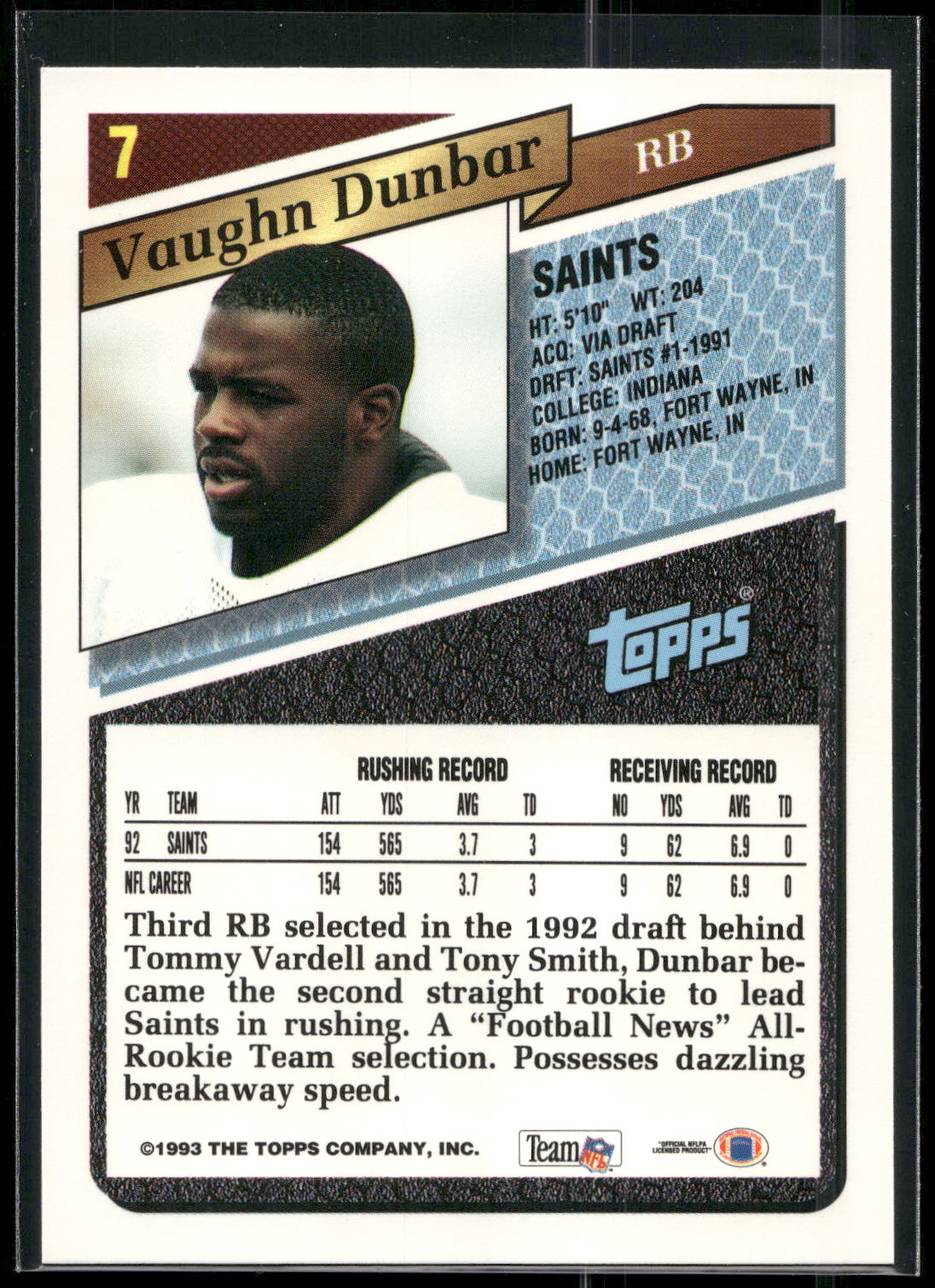 1993 Topps #7 Vaughn Dunbar