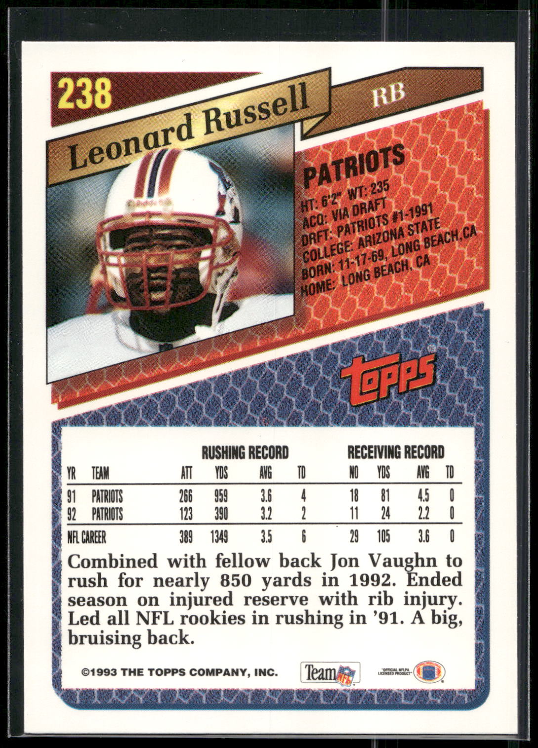 1993 Topps #238 Leonard Russell