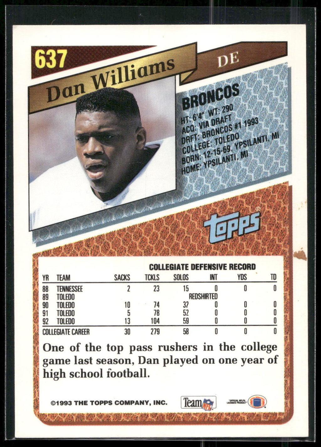 1993 Topps #637 Dan Williams