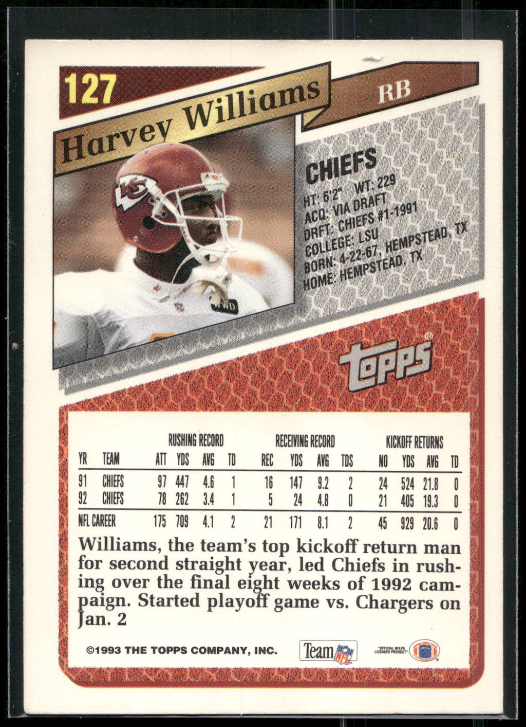 1993 Topps #127 Harvey Williams