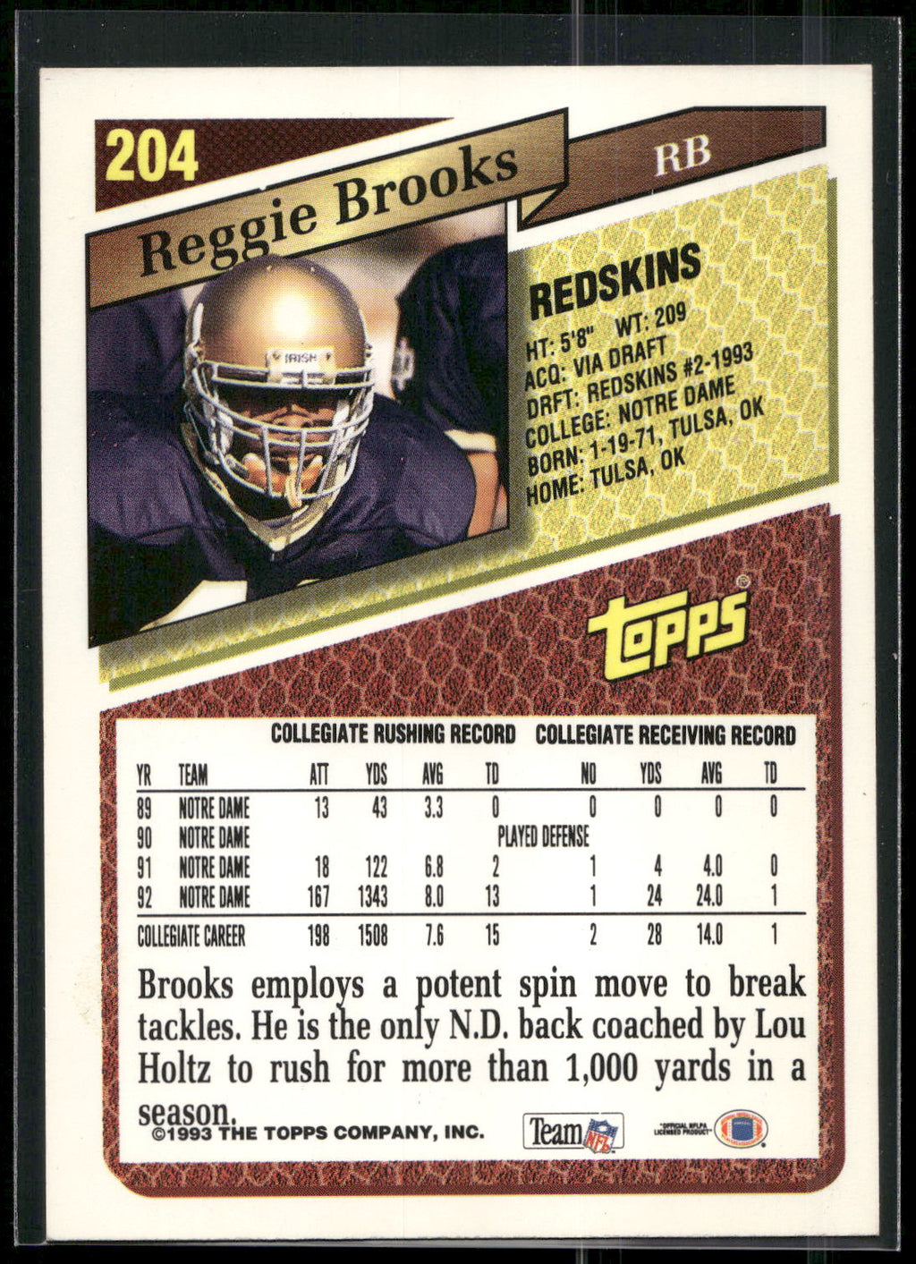 1993 Topps #204 Reggie Brooks