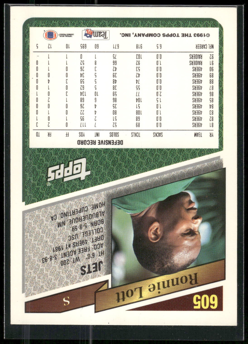 1993 Topps #605 Ronnie Lott