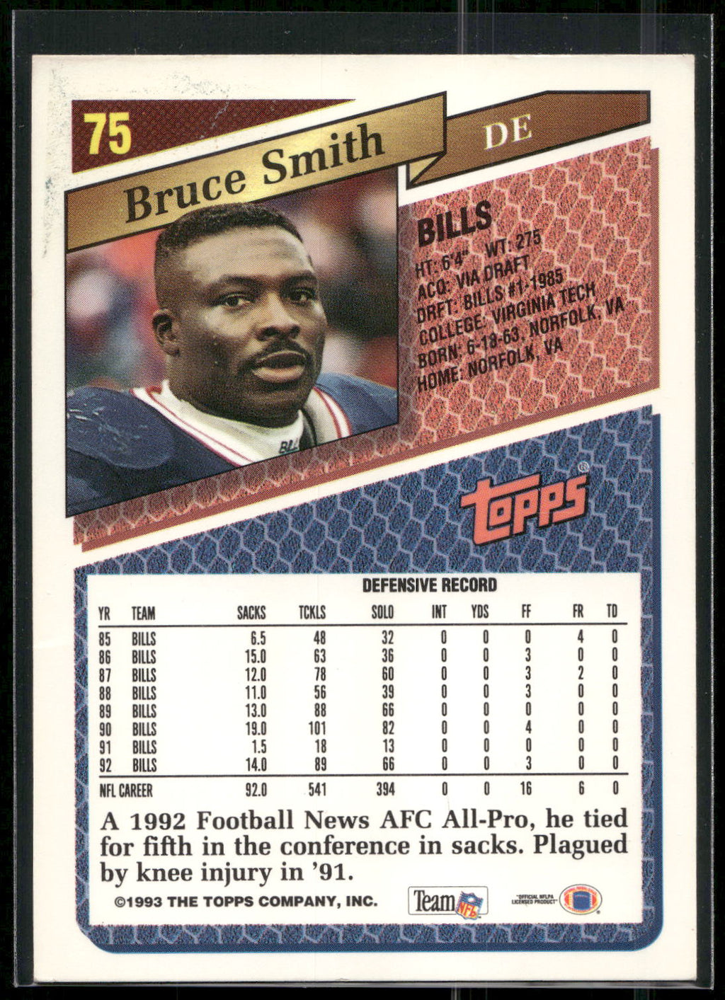 1993 Topps #75 Bruce Smith