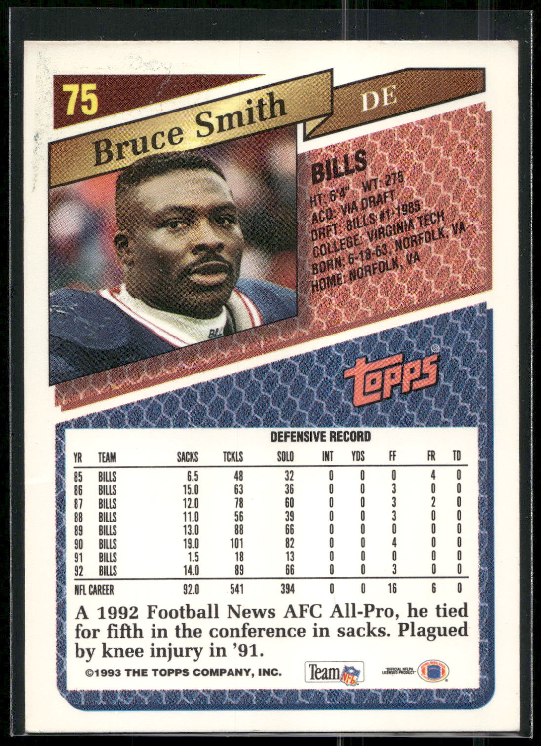 1993 Topps #75 Bruce Smith