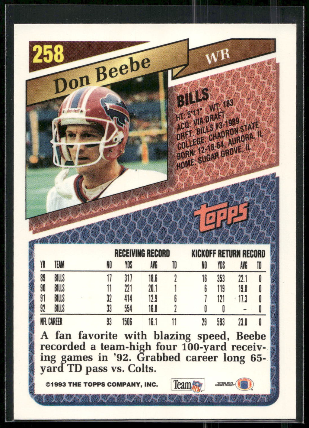 1993 Topps #258 Don Beebe