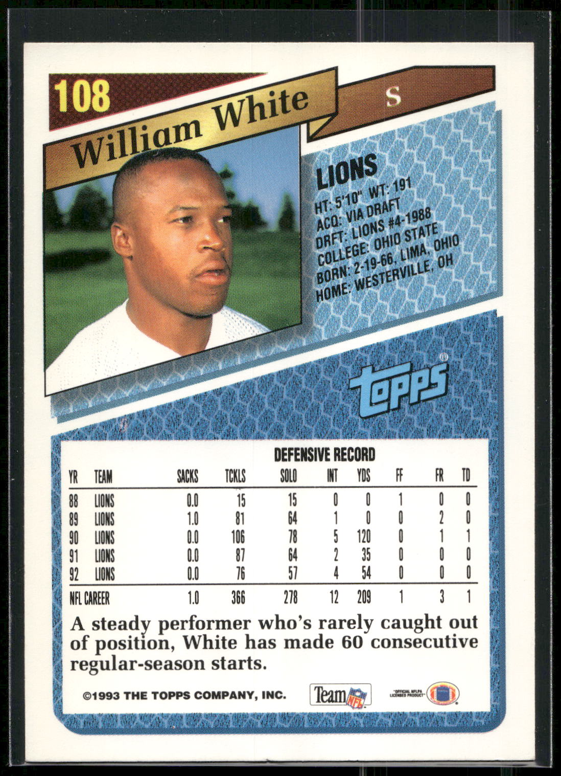 1993 Topps #108 William White