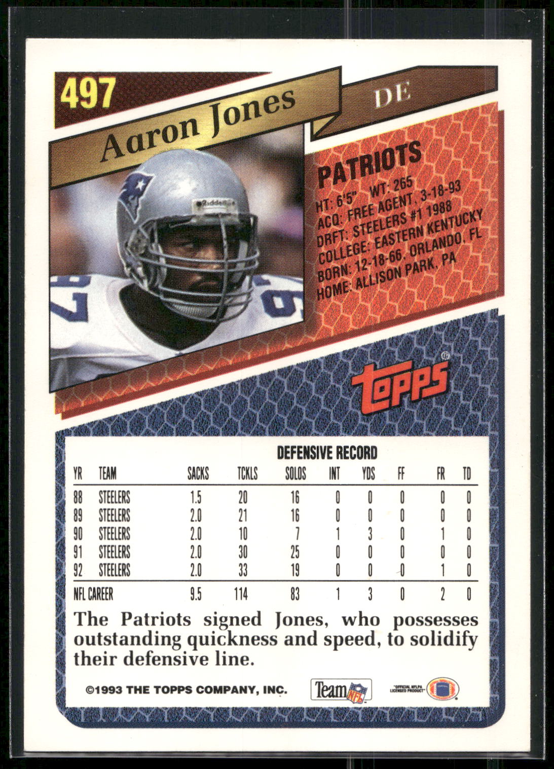 1993 Topps #497 Aaron Jones