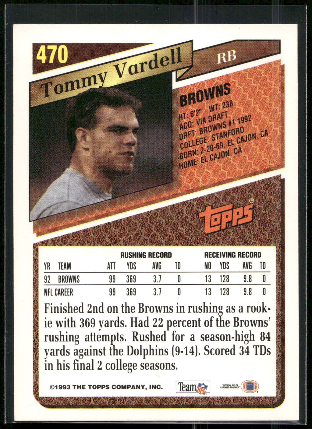 1993 Topps #470 Tommy Vardell