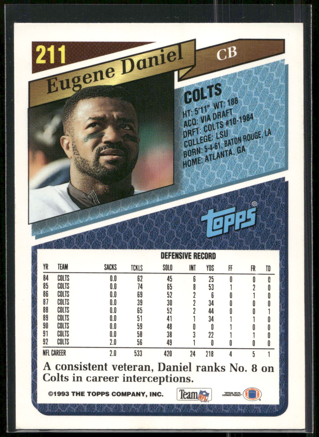 1993 Topps #211 Eugene Daniel