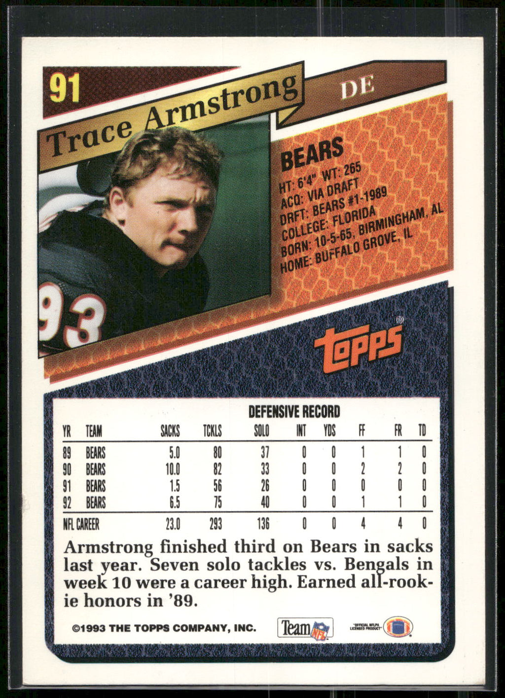 1993 Topps #91 Trace Armstrong