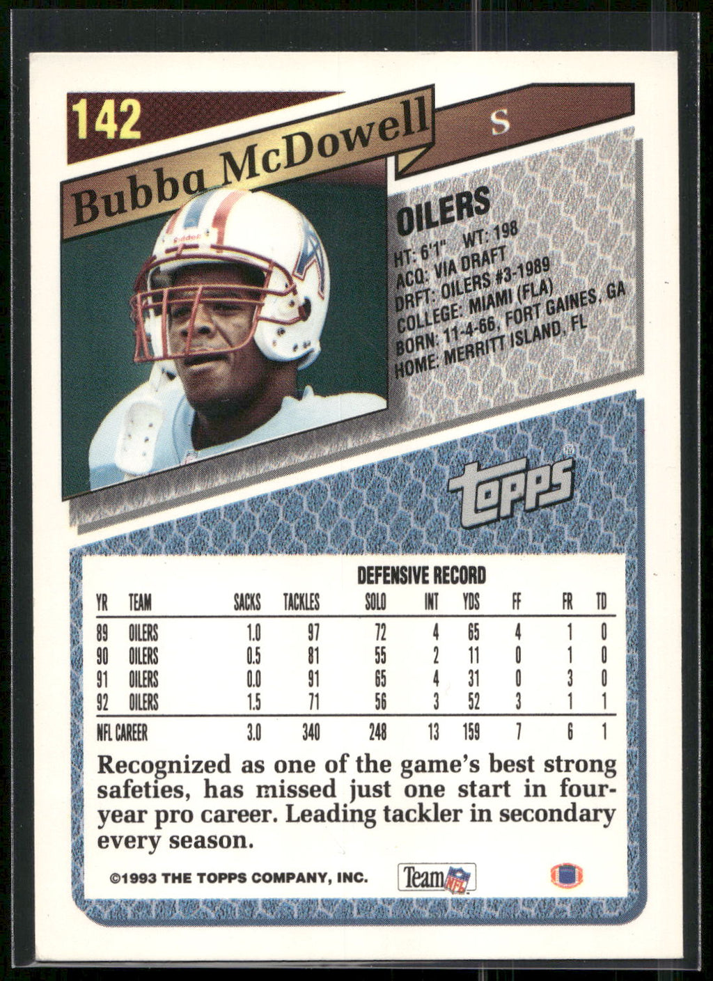 1993 Topps #142 Bubba McDowell