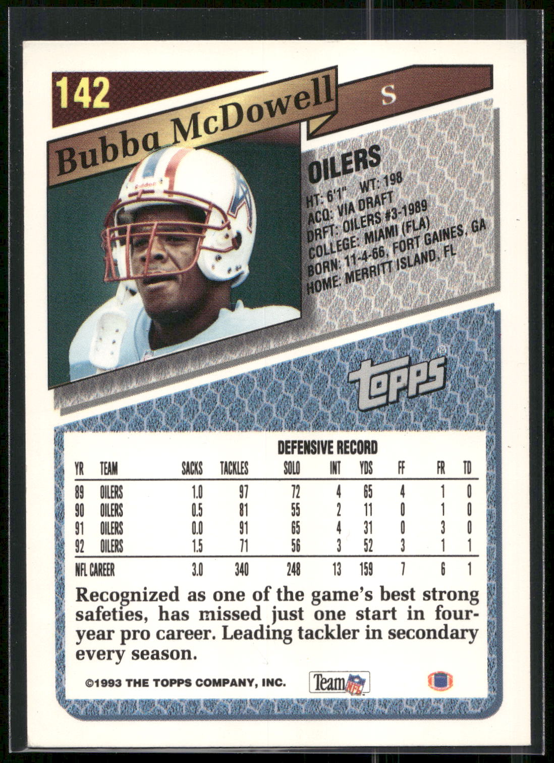1993 Topps #142 Bubba McDowell