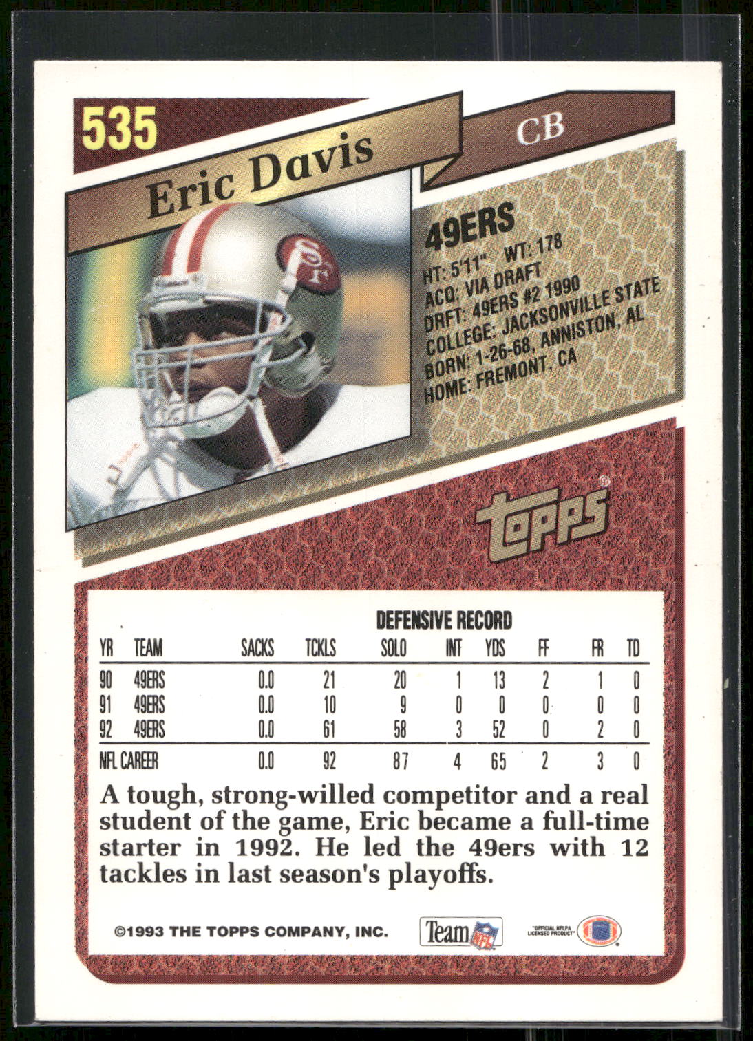 1993 Topps #535 Eric Davis