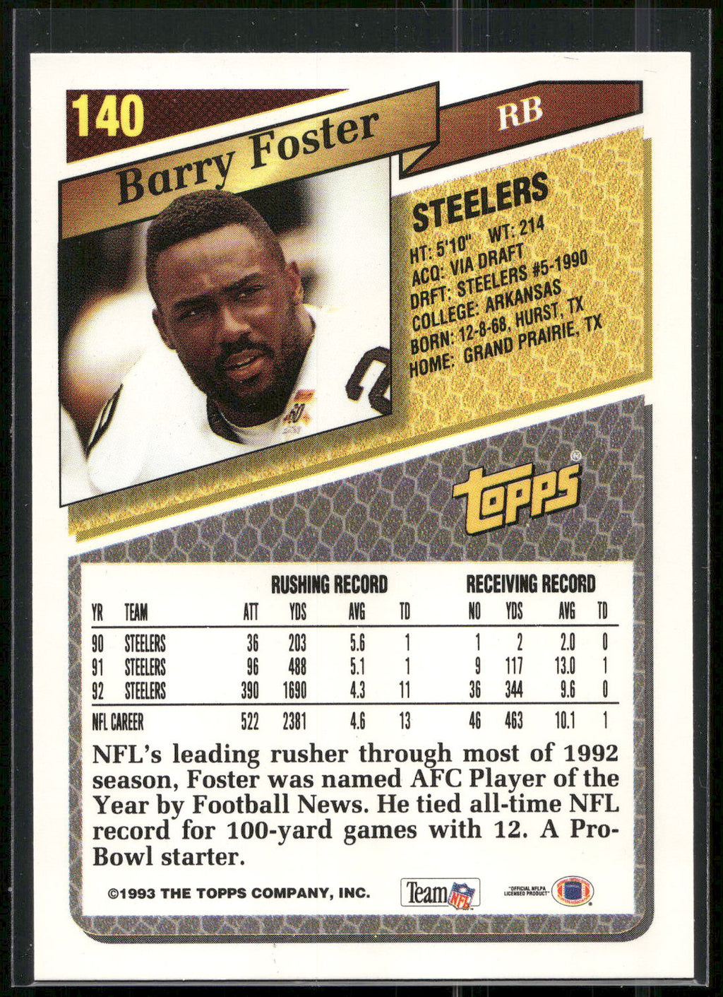 1993 Topps #140 Barry Foster Gold
