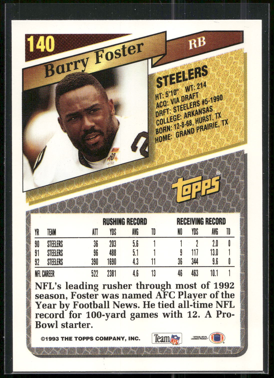 1993 Topps #140 Barry Foster Gold