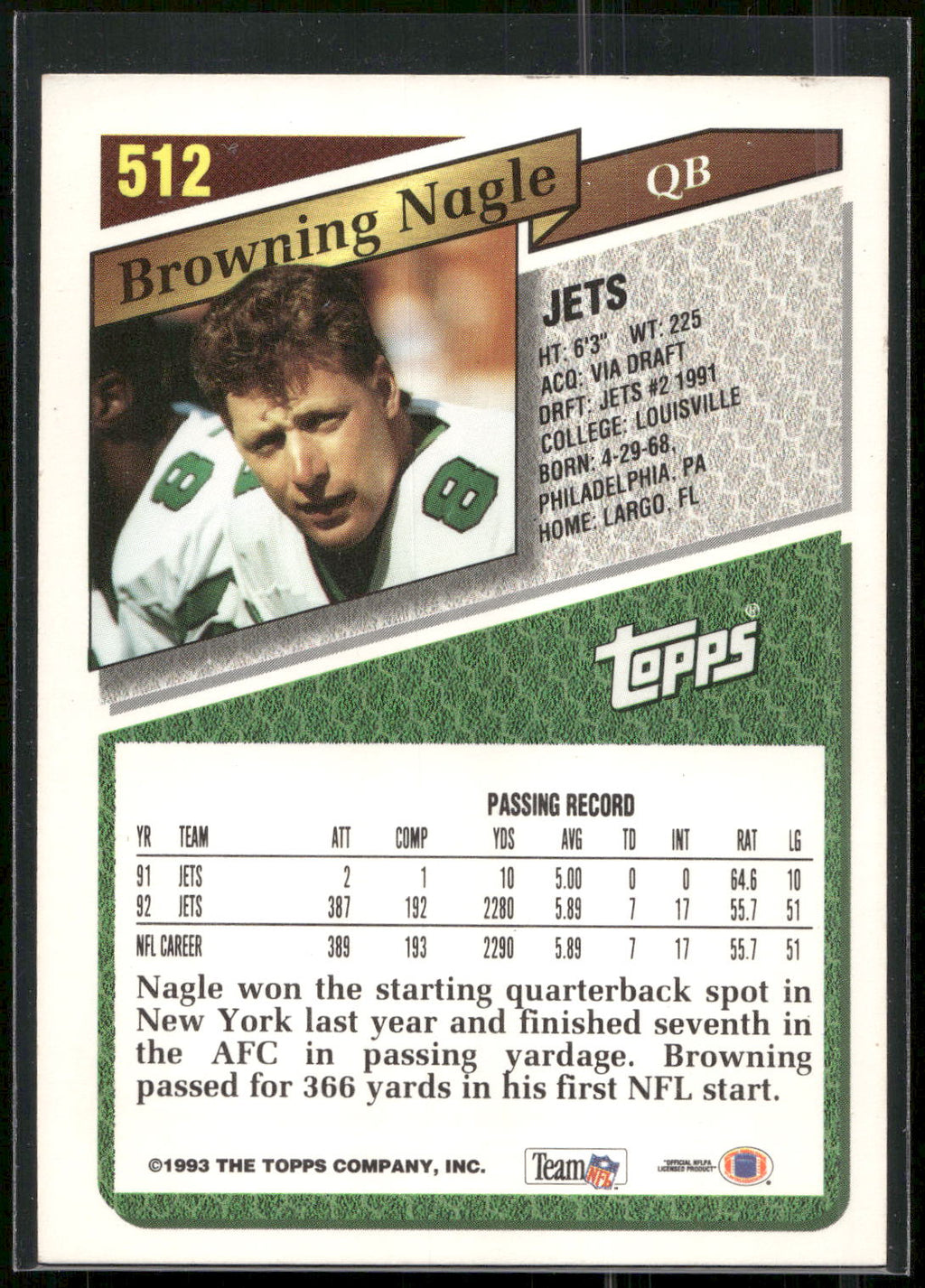 1993 Topps #512 Browning Nagle Gold