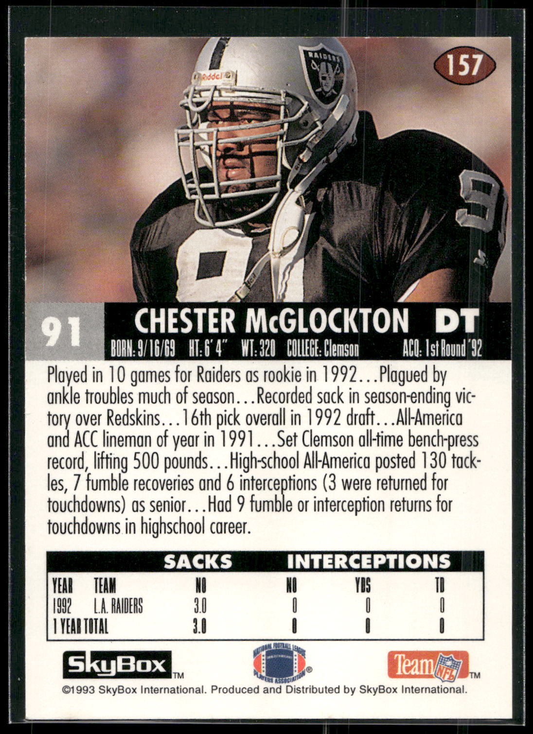 1993 SkyBox Impact #157 Chester McGlockton