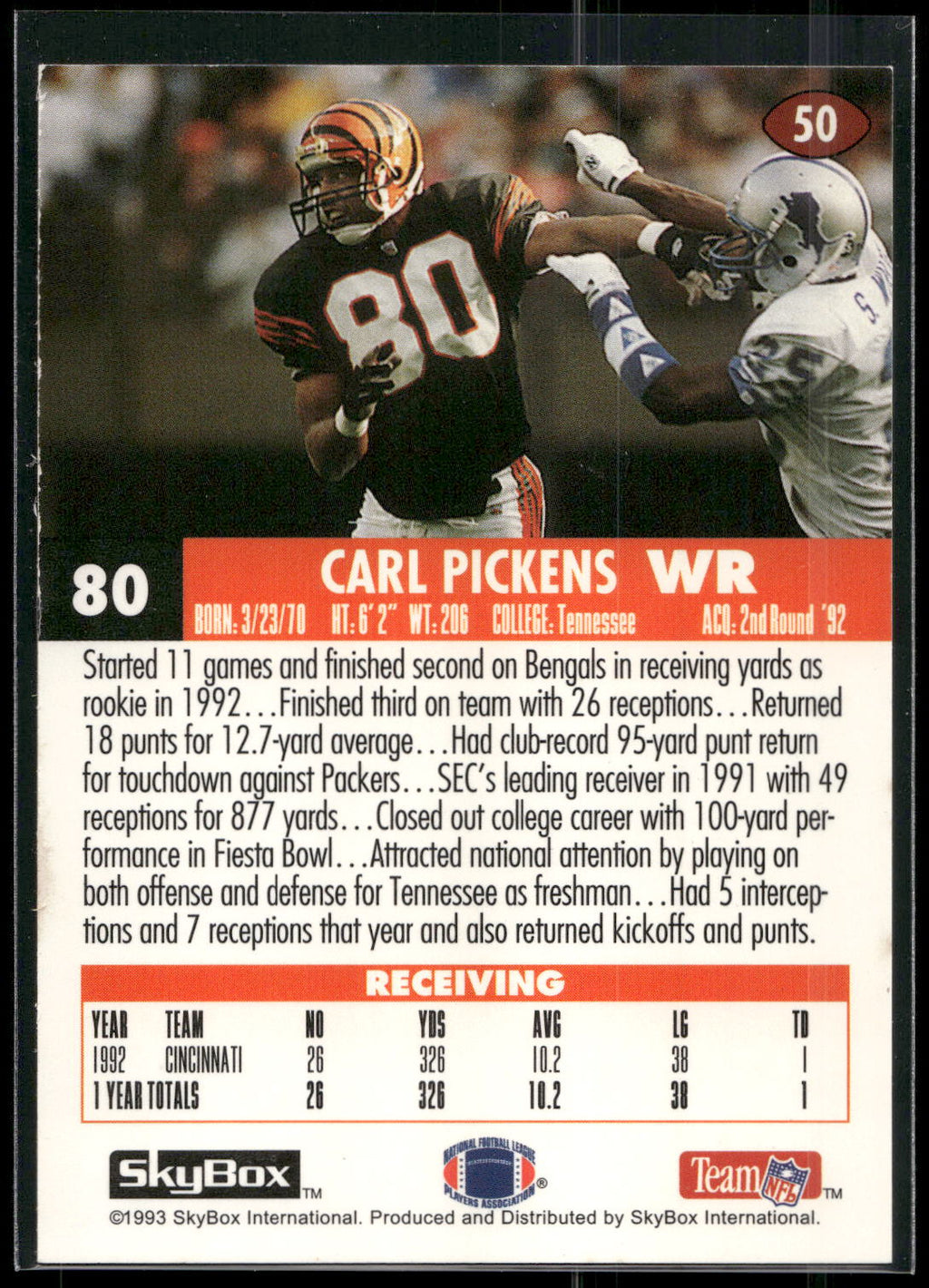 1993 SkyBox Impact #50 Carl Pickens