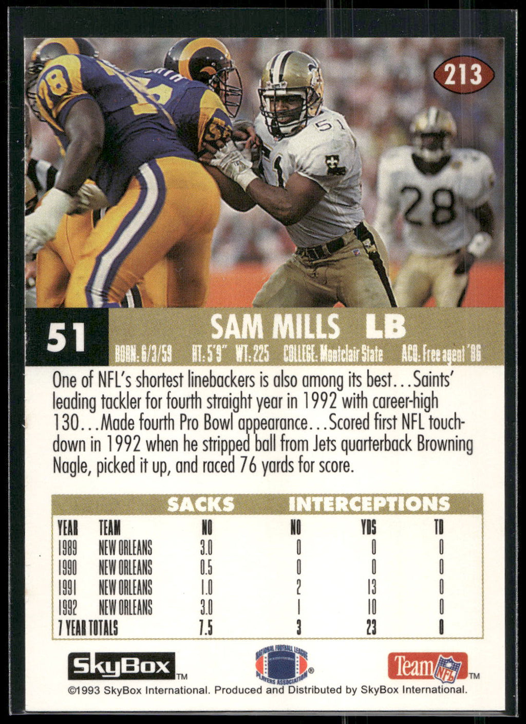1993 SkyBox Impact #213 Sam Mills