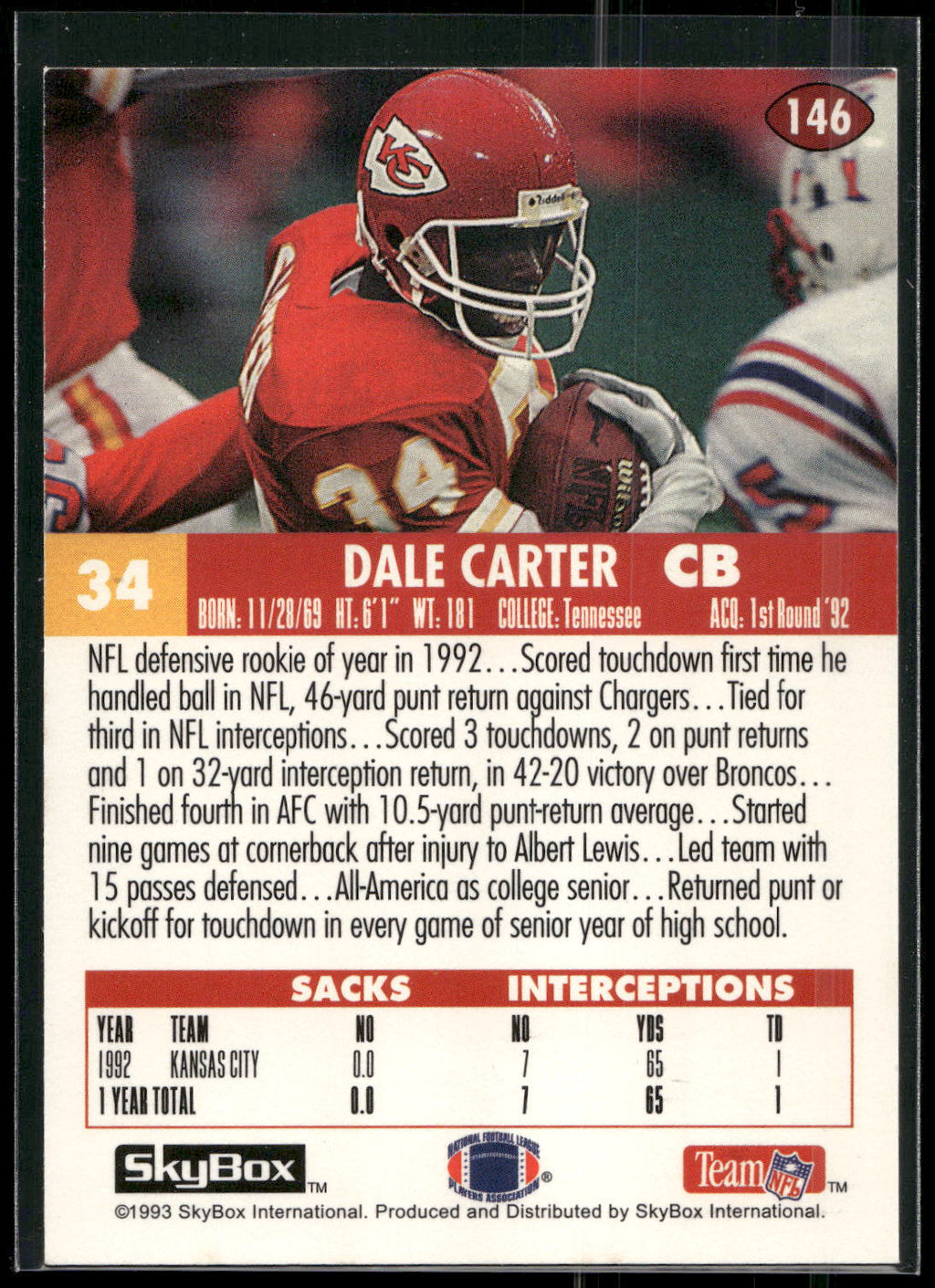 1993 SkyBox Impact #146 Dale Carter